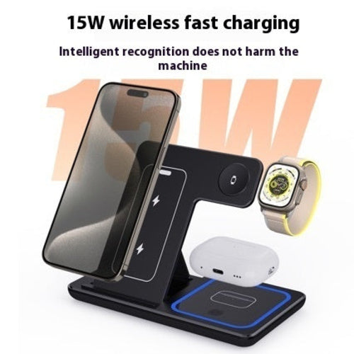 15W 3 In 1 LED Fast Wireless Charger Stand Foldable Charging Station