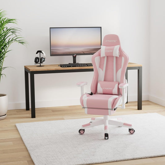 Pink Gaming Chair With Bluetooth Speakers And Footrest