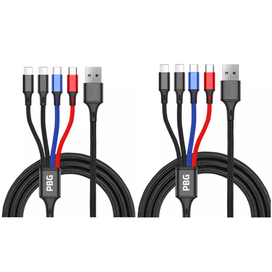 4-in-1 Multi Charging Cable 2 Pack - Phone/Type C/Micro USB, 4FT,