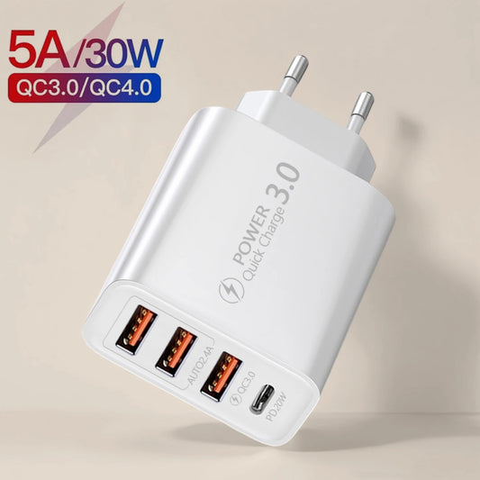 30W 4-Port USB-C Fast Wall Charger
