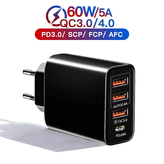 30W 4-Port USB-C Fast Wall Charger