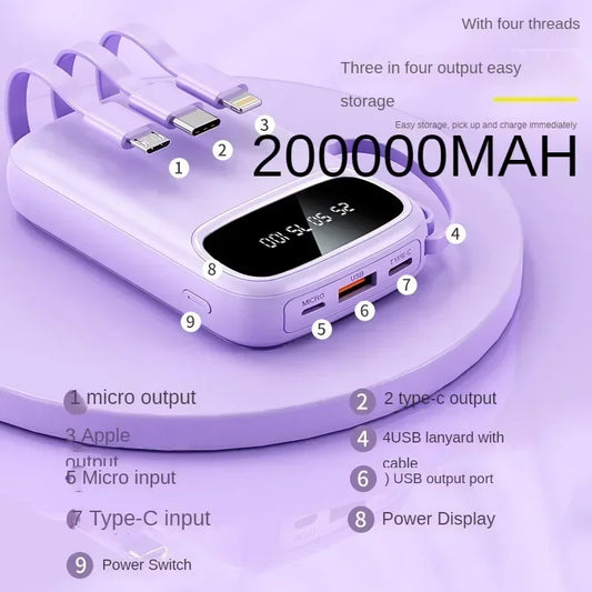 20000mAh Portable Power Bank with Cable
