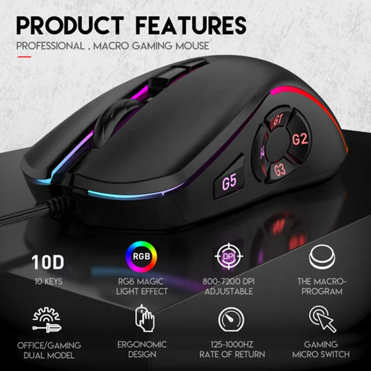 Wired Gaming Mouse 7200 DPI RGB