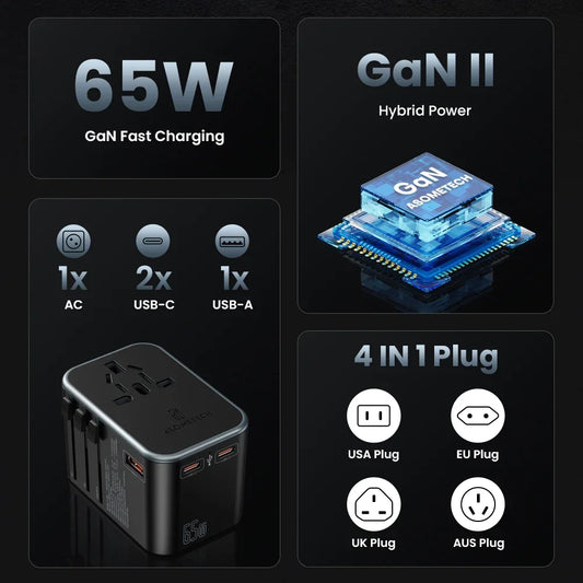 65W GaN Universal Travel Adapter Charger