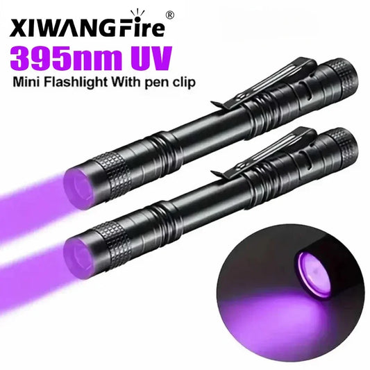 365nm UV Flashlight Ultraviolet Torch With Pen Clip Portable Violet