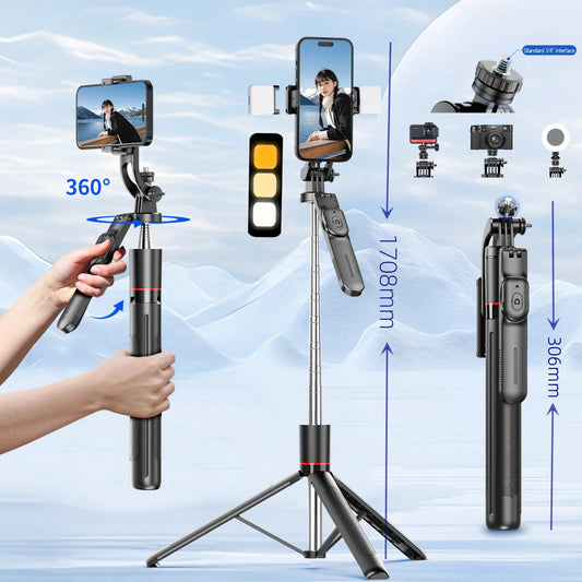 Bluetooth Selfie Stick with Tripod Light
