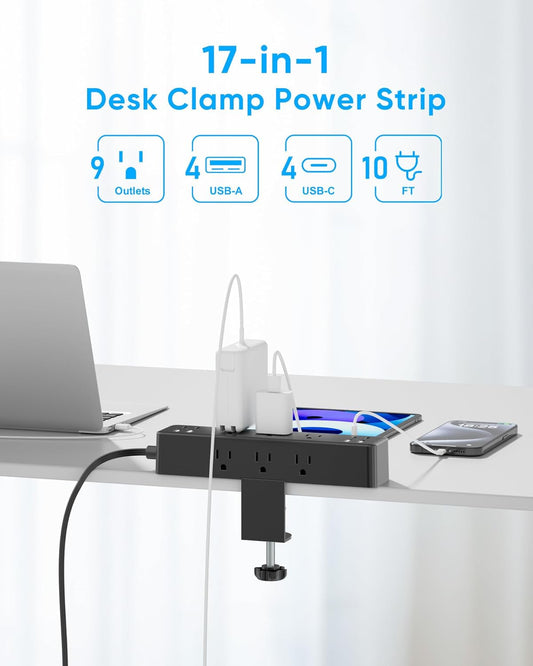 Desk Clamp Power Strip With 17-in-1 Hub And 40W Fast Charge